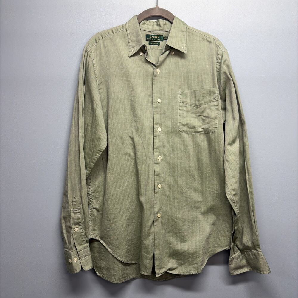 VTG Lauren Ralph LRL Men’s 15/34-35 Long-sleeve Button Down Shirt - Green